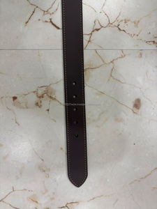 Ceinture en cuir véritable de qualité supérieure pour hommes avec surpiqûres contrastées et boucle en argent satiné, boucle à ardillon - Product Image 4