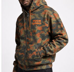 Veste à capuche zippée intégrale camouflage orange pour homme, de haute qualité et personnalisable, sweat-shirt à capuche en polaire camouflage pour unisexe - Product Image 2