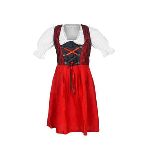 Vestido Dirndl Bávaro Rojo Premium Bordado para Oktoberfest, Conjunto de 3 Piezas Plisado para Mujer con Blusa y Delantal - Product Image 1
