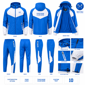 Waterproof Hooded Eco-Friendly Windbreaker Set Custom Color Combination Side <b>Zip</b> Pocket Pants Ripstop Polyester Fabric Wholesale - Product Image 1
