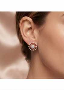 Pendientes de Oro Rosa de 14K con Diamantes Cultivados en Laboratorio, Corte Brillante Redondo, Diseño Floral Vintage para Bodas y Fiestas - Product Image 3