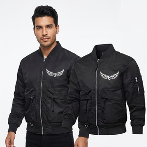 Veste pour homme avec logo brodé en forme d'ailes, fermeture éclair sur le devant, couleur unie, coupe-vent décontractée en polyester, vêtement d'automne - Product Image 5