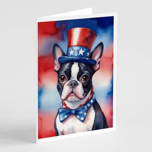 Whimsical Boston Terrier Patriótico American Note Cards Pack 8 en blanco A7 Tamaño 5x7 Tarjetas de felicitación con sobres - Product Image 1