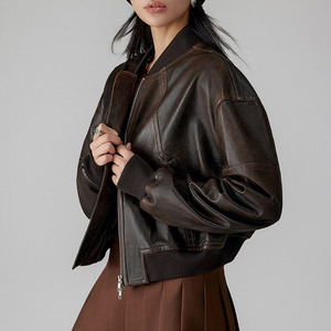 Chaqueta de Cuero Vacuno para Mujer al por Mayor, Transpirable, con Logotipo Personalizado, Chaqueta de Motociclista de Cuero Genuino, Ropa Exterior Vintage para Motocicleta, de Fábrica - Product Image 1