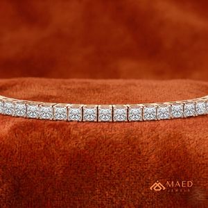 สร้อยข้อมือเทนนิสโมอิสซาไนต์สำหรับผู้หญิง สีโรสโกลด์ ดีไซน์โซ่เส้นเล็ก ประดับด้วยหินทรงสี่เหลี่ยม สวยงามหรูหรา เหมาะเป็นของขวัญ - Product Image 2