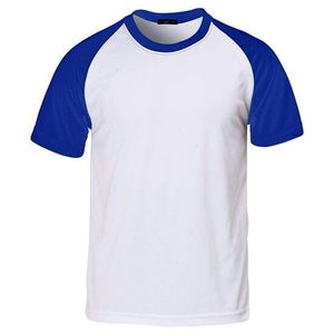 T-shirt blanc à manches raglan pour homme, col roulé, coupe oversize, bordure contrastante bleu marine, style formel, 100 % coton tricoté - Product Image 5
