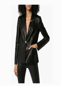 Women's Black Genuine Leather Moto Jacket Full Sleeve <b>Zipper</b> Closure Stand Collar Autumn Style - Product Image 3