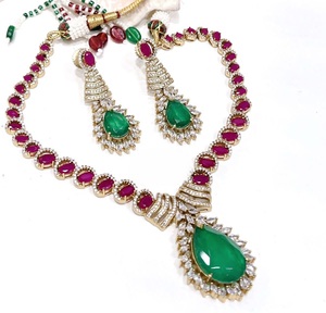 Attractive Premium Quality Brass Gold Plated CZ <b>Statement</b> Fusion Zircon <b>Necklace</b> Earrings Set Women's for Wedding Gift Party - Product Image 4