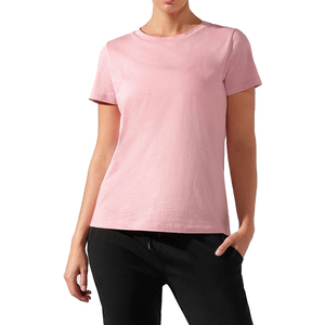 Camiseta de Manga Corta con Cuello Redondo Rosa para Mujer, 100% Algodón Jersey, Color Sólido Informal, Transpirable, Corte Regular, para Todas las Temporadas - Product Image 1