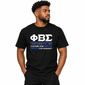 T-shirt graphique bleu roi et noir Phi Beta Sigma pour homme, motif lettres grecques personnalisées pour le service, manches courtes, col rond - Product Image 1