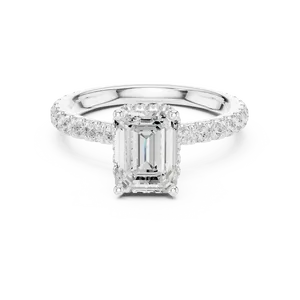 Anillo de diamante de corte esmeralda de 1.5 quilates cultivado en laboratorio, oro sólido de 18 quilates, halo oculto, unisex, regalo para fiesta nupcial - Product Image 3