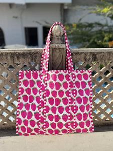 Indian Cotton Floral <b>Print</b> Tote Bag Quilted Open Closure Beach Travel Weekend Outings Handbag - Product Image 5
