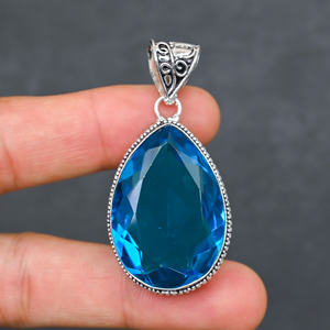 Blue 925 Silver Luxury <b>Statement</b> <b>Necklace</b> with Chain Type Other 22g Weight - Product Image 1