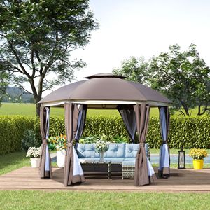 12x12 acciaio marrone paradisiaco tenda festa doppio tetto pergolato con tende e reticolato padiglione Gazebo - Product Image 2