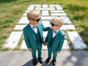 Ensemble de costume formel 3 pièces vert sarcelle pour garçons – Blazer, gilet et pantalon pour enfants avec nœud papillon pour mariage et fête - Product Image 2