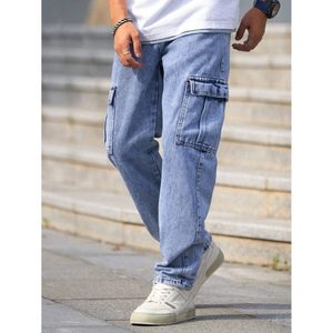 Jean cargo en denim multipoches pour homme, bleu glace, style vintage moderne tendance, style streetwear, respirant, taille 28 à 42 - Product Image 4