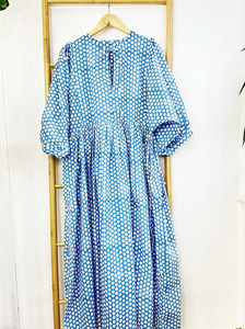 Pur coton Maxi robe indien bloc imprimé Boho coloré terreux Style élégant respirant confortable vêtements de jour taille naturelle - Product Image 4