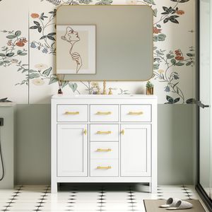 Mobile Bagno Moderno da 36 Pollici Autoportante con 4 Cassetti, 2 Armadietti e Lavabo in Ceramica - Set Completo per Stoccaggio e Organizzazione - Product Image 2