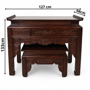 Mesa de Altar de Una Planta Reutilizable de Madera Grabada Tam Viet Sindora, Mueble de Mesa para Sacrificios Taoístas Ngu Phuc, Decoración para Sala de Estar - Product Image 1