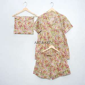 Conjunto de Pijama Corto de Algodón con Estampado Digital Indio para Primavera/Verano, Ropa de Dormir para Mujer, Diseño Floral con Logotipo Frontal, Pijama de Dama de Honor, Regalo para Ella - Product Image 4