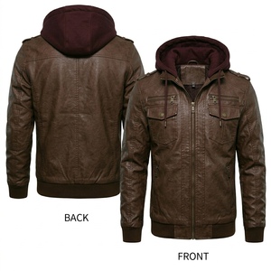 Nuevas Chaquetas de Cuero PU para Hombre, Cuello Alto, Estilo Vintage, Color Slim, Venta al por Mayor, Chaqueta Casual de Cuero PU, Moda Masculina - Product Image 6