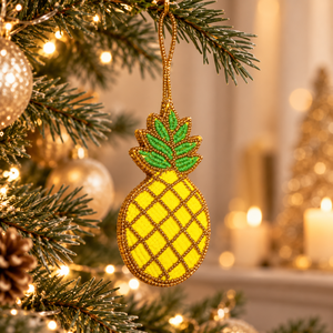 Luxury Indian Zari Embroidery Beaded Ornaments Handmade Customized Shape Yellow Color Hanging <b>Christmas</b> Tree Stand Accessories - Product Image 4