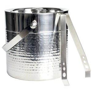 Silver Stainless Steel Ice <b>Bucket</b> <b>with</b> <b>Lid</b> and Handle Round Gold Trim Luxury Beverage Cooler Tub - Product Image 6