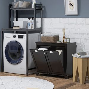 Mobili da Bagno Neri con Superficie Impermeabile, Cesto Portabiancheria Ribaltabile con 2 Scomparti - Product Image 2