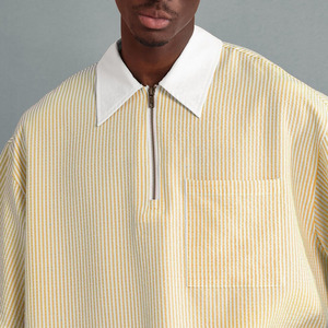 Polo Homme Personnalisé à Rayures Jaunes avec Logo, Manches Courtes, Poche, Design Demi-Zip Tissé Décontracté, Grande Taille - Product Image 3