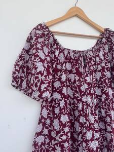 Vestido Largo de Verano para Mujer, Estampado Floral Rojo, Algodón, Manga Corta, Estilo Boho, para Picnic o Vacaciones - Product Image 5