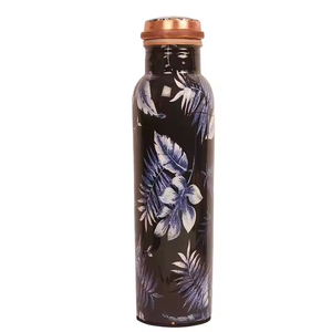 Matte Black Engraved Copper Water Bottle with Glass Set Premium Reusable Designer Drinkware for Home Office Travel Gift - Product Image 4