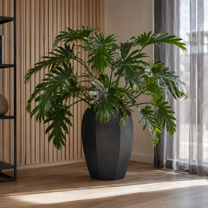 <b>Large</b> Modern Outdoor Floor Standing Black Matte Fiberglass Urn Eight Sided Hotel Lobby Reception Decorative <b>Planter</b> 3 Piece - Product Image 3