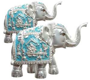 Elegante Figura de Elefante Metálica 3D Tradicional Vastu, Tronco Ascendente, Bañada en Oro de 24k, Hecha a Mano, Acabado Antiguo Moderno, Energía Positiva - Product Image 1