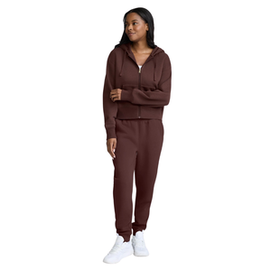 Women <b>Full</b> <b>Zip</b> <b>Hoodie</b> with Side Pockets and Wide Leg Open Hem Trousers Two Piece Relaxed Tracksuit Drawstring Long Sleeve Set - Product Image 1