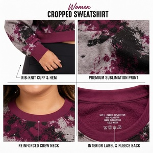 Sweat-shirt court pour femme imprimé par sublimation, haut d'hiver en molleton bouclette, t-shirt court en molleton bouclette tie-dye pour femme - Product Image 5
