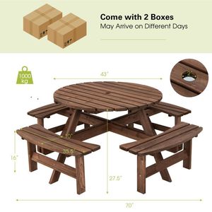 Set da Pranzo per Esterno in Legno con Tavolo e Panche per 8 Persone - Product Image 5