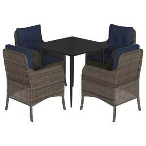 5 Piece Gray Poly <b>Rattan</b> Patio Dining Set with <b>Cushions</b> Garden Sets - Product Image 2
