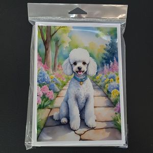 Whimsical A7 Size 5x7 <b>White</b> Poodle Spring Path Blank Note Cards Pack of 8 with <b>Envelopes</b> Greeting Cards - Product Image 3