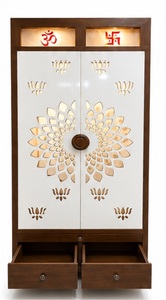 Modern Teak Wood <b>Mandir</b> Wooden Pooja Temple Cabinet with Backlit Om Contemporary Puja <b>Mandir</b> Unit for Living Room Australia Sale - Product Image 2