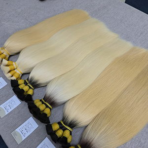 Premium Vietnamese Remy Human Hair Bulk Extensions Blonde Ombre Double Drawn Single Weft Dyed Hair Bundles - Product Image 2