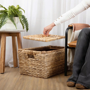 Natural Water hyacinth <b>Storage</b> <b>Basket</b> <b>Rectangle</b> With Handles Rustic Multi-Purpose Neatening <b>Basket</b> - Product Image 3