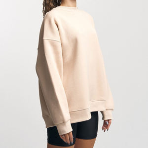 Sweat-shirt oversize à col rond pour femme, manches longues, couleur unie, tricoté en coton et fibre de bambou, épaules tombantes, haut décontracté d'automne - Product Image 4
