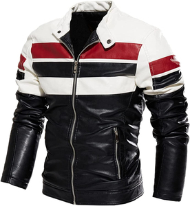 Chaqueta de Cuero para Hombre, Diseño Clásico, Estilo Motero, con Cierre, Bloques de Color, para Motociclismo - Product Image 1