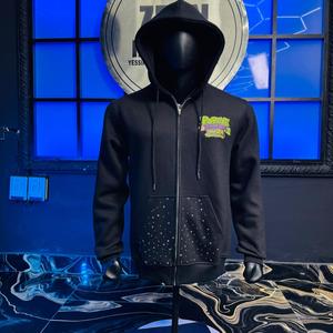 Custom Zipper Gemstone Glitter Sun Faded Hoodies <b>Jacket</b> Embroidery Print Vintage Distressed Acid Wash Diamond <b>Rhinestone</b> Hoodie - Product Image 1