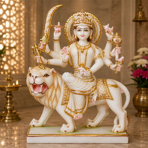 Marble Durga Maa Murti with Singhar | Handcrafted White Marble Durga Mata Statue on Lion by MALIYAS Jaipur India - Product Image 1