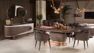Modern Midcentury Oval <b>Dining</b> Table Set With Marble Top And Upholstered <b>Chairs</b> 6 Piece Durable Home Furniture - Product Image 6