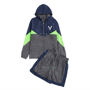 Conjunto Cortavientos de Forro Polar Tejido Sólido para Hombre VANEK INTERNATIONAL, Rojo y Blanco, de Secado Rápido, Casual, Cuello en V, 320g, Sin Costuras, Primavera - Product Image 1