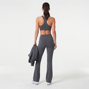 <b>Women</b> Yoga <b>Jacket</b> Full Length 3 Piece Set Flared Leg Legging Spandex Polyester Gym Fitness <b>Jacket</b> Racerback Bra Set Ladies - Product Image 6
