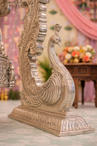 Berceau à bascule en argent poli personnalisé avec motif paon pour bébés, idéal pour les cérémonies de baptême, modèle Palna, en argent allemand, pour Maurice et le Royaume-Uni - Product Image 3