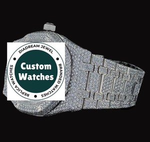 Montre en diamant Moissanite au design unique pour les couples, ensemble de montres de luxe assorties avec montre Hip Hop personnalisée brillante - Product Image 3